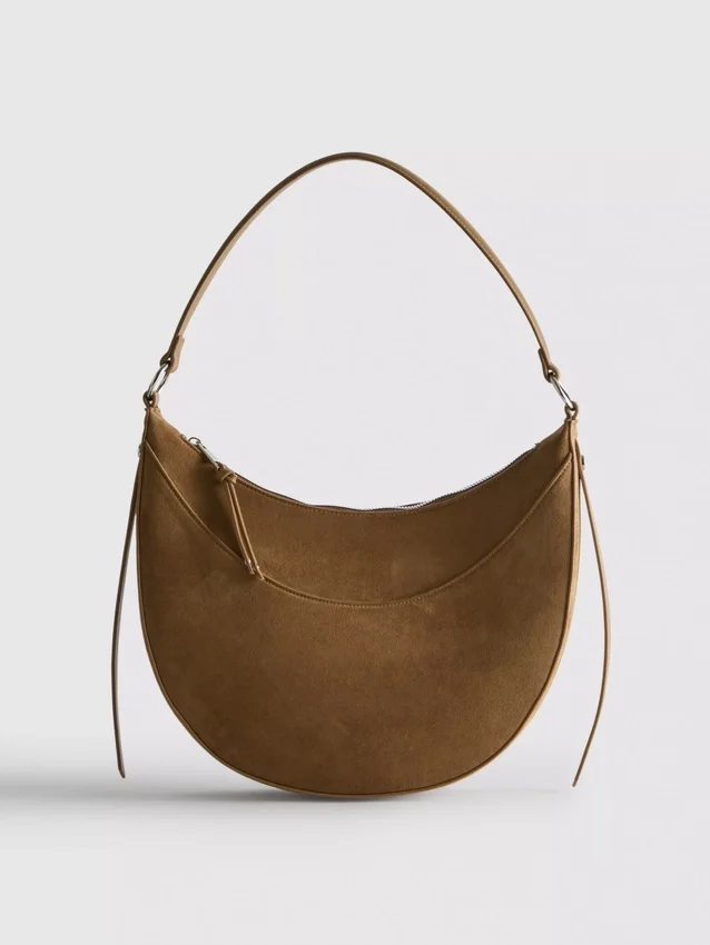 Faux suede moon shoulder bag