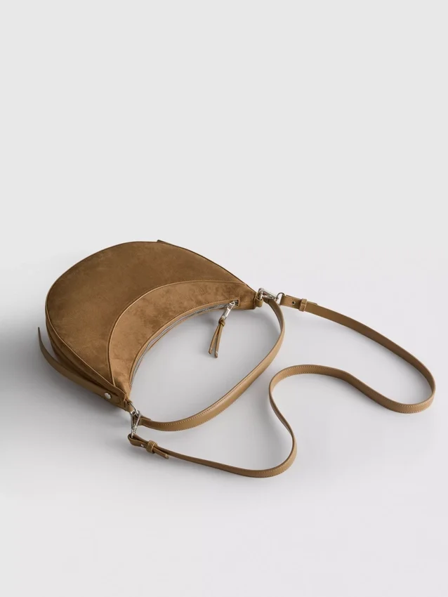 Faux suede moon shoulder bag