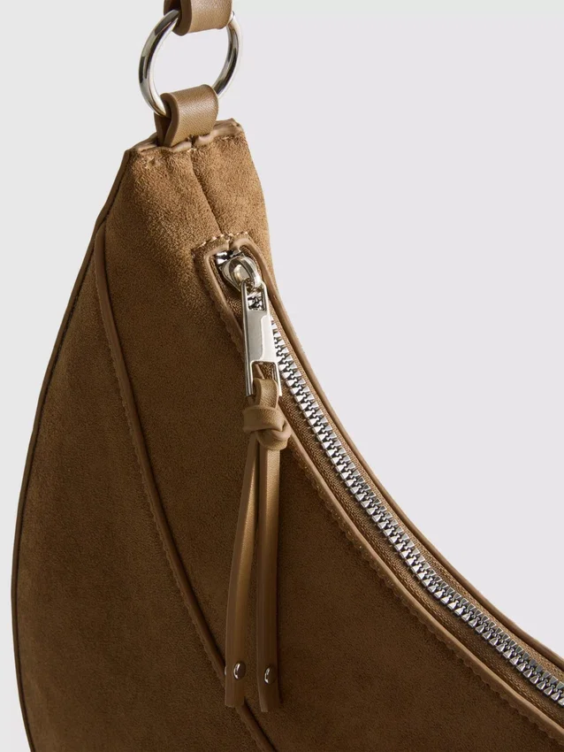 Faux suede moon shoulder bag