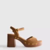 Faux suede studded heeled sandals