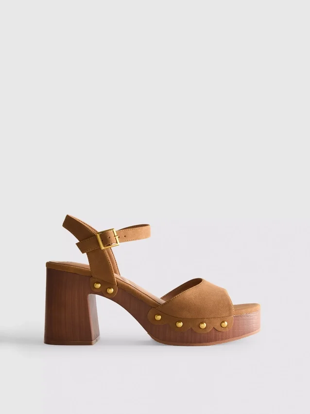 Faux suede studded heeled sandals