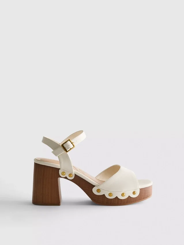 Faux suede studded heeled sandals