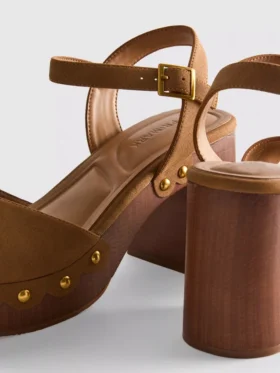 Faux suede studded heeled sandals