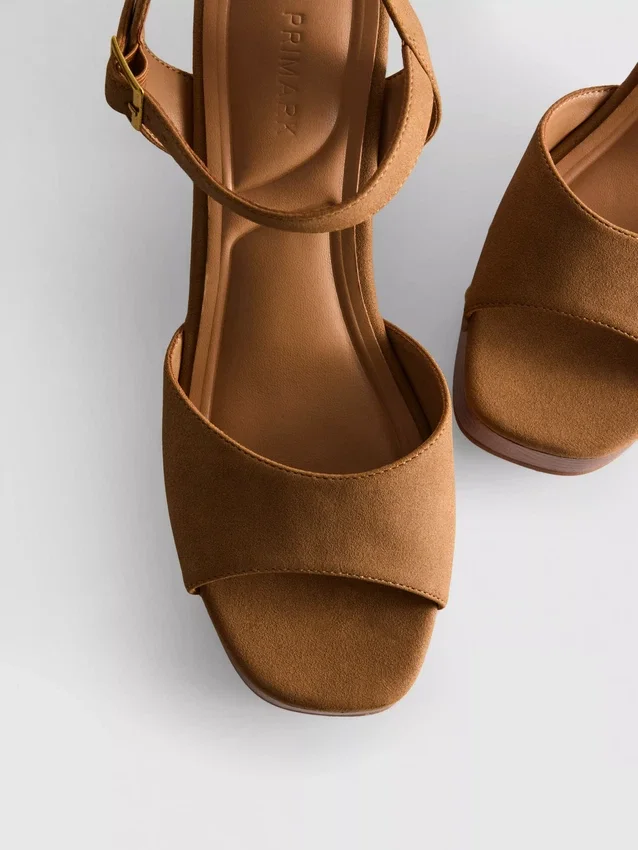 Faux suede studded heeled sandals
