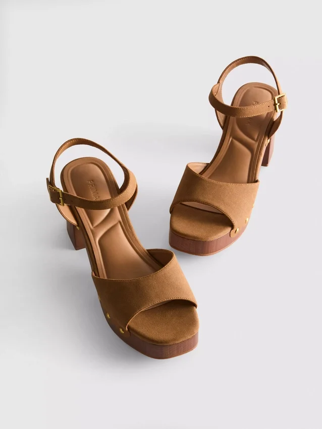 Faux suede studded heeled sandals