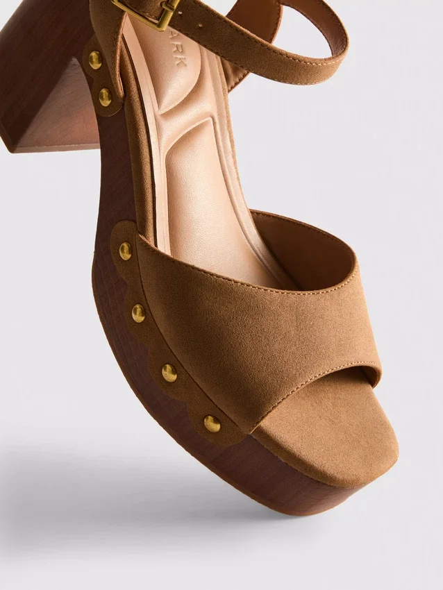 Faux suede studded heeled sandals