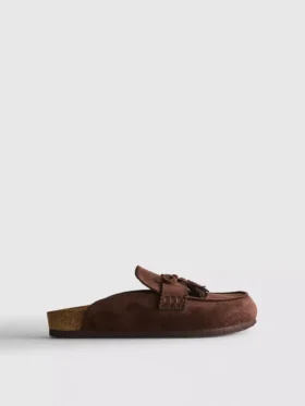 Faux suede tassel clog sandals