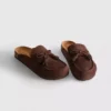 Faux suede tassel clog sandals
