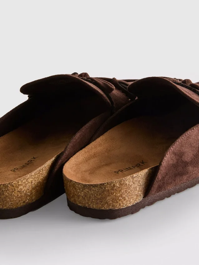 Faux suede tassel clog sandals