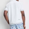Fish embroidered revere collar shirt