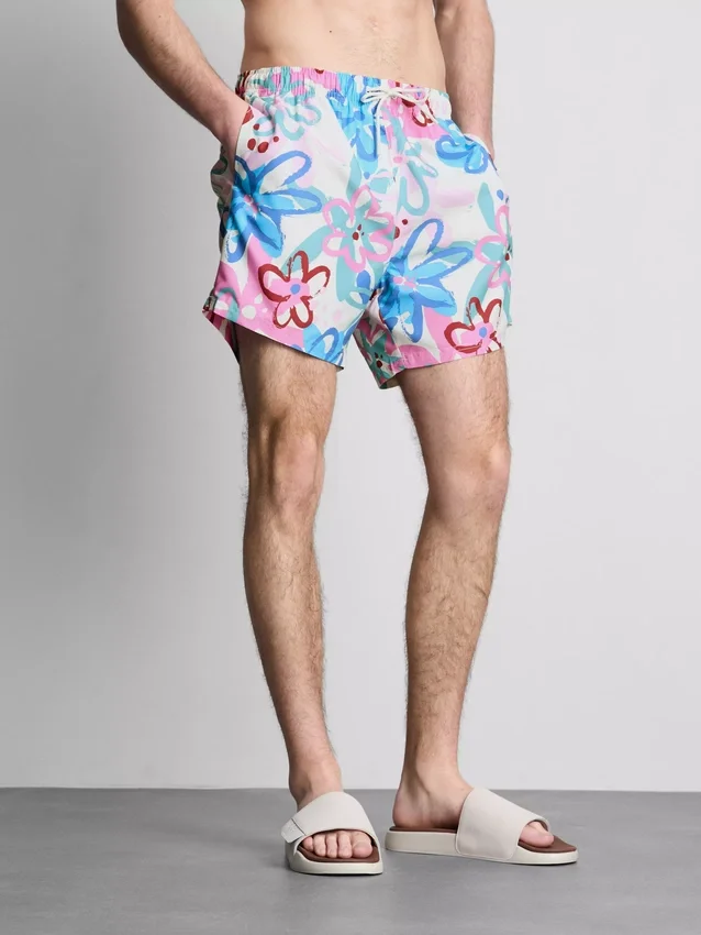 Floral graffiti swimming shorts