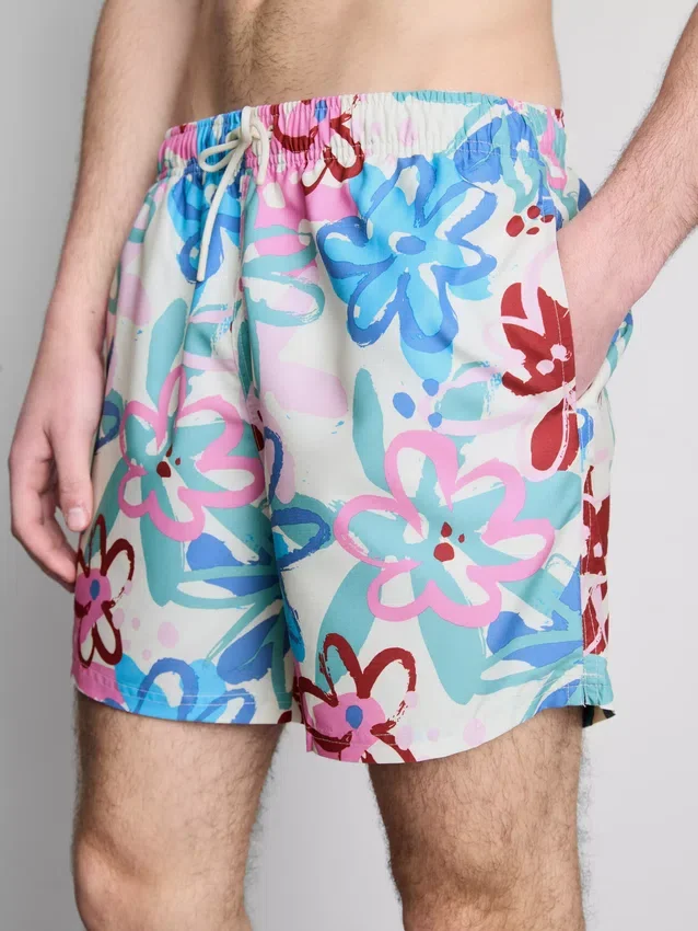 Floral graffiti swimming shorts
