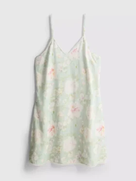 Floral lace-trim slip dress