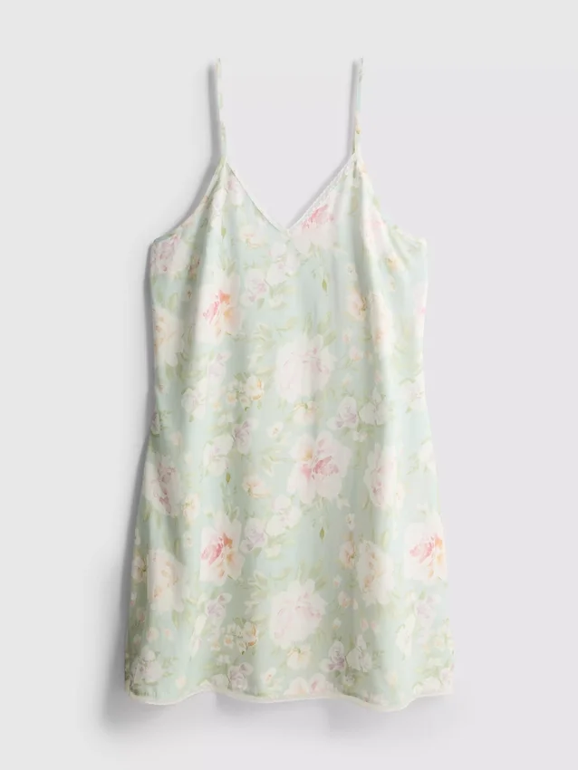 Floral lace-trim slip dress