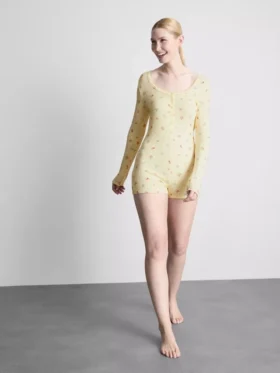 Floral printed ribbed sleep romper