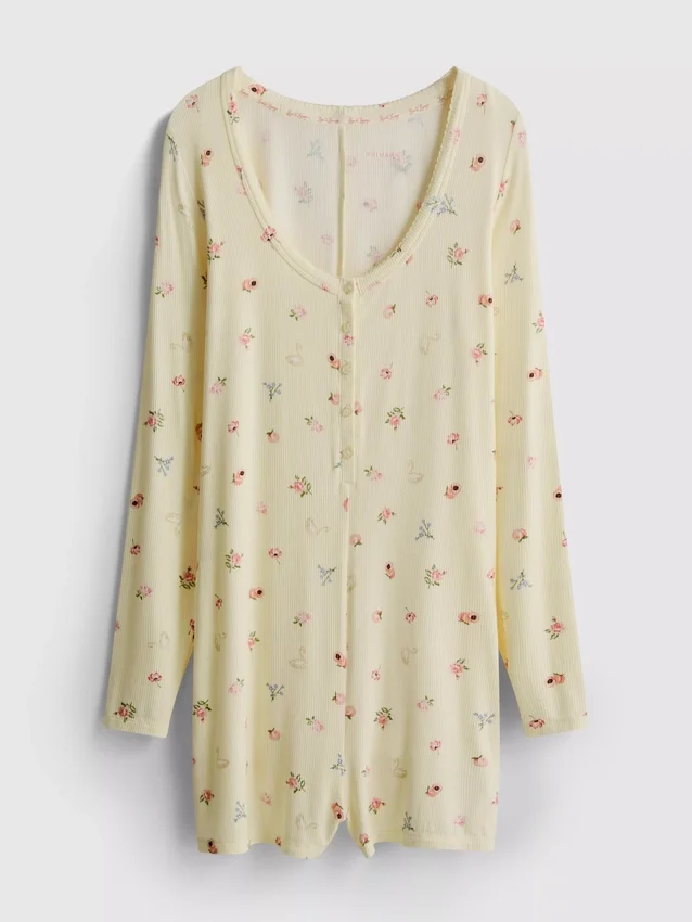 Floral printed ribbed sleep romper