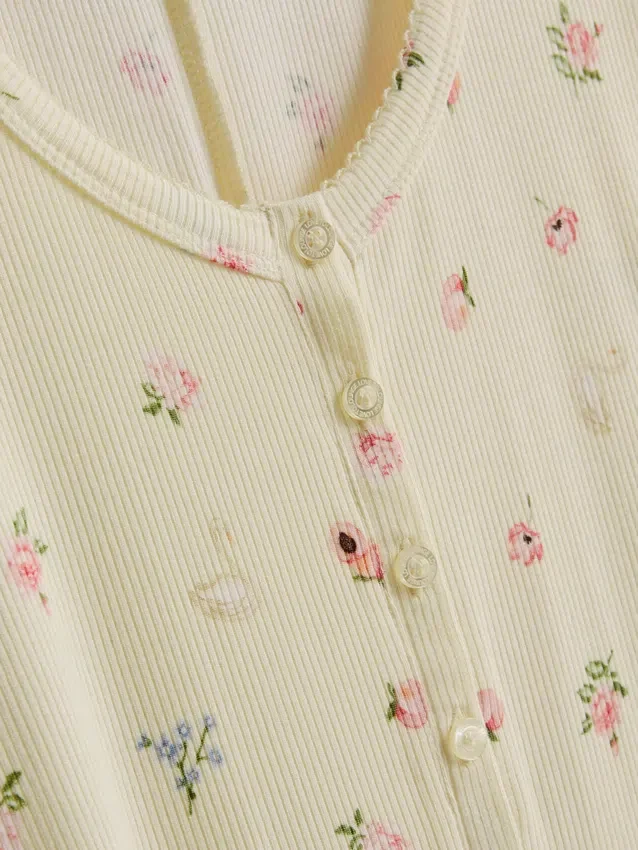 Floral printed ribbed sleep romper