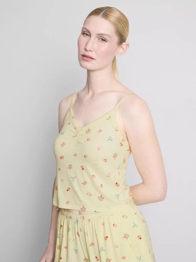 Floral ribbed cami pajama top