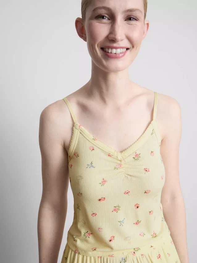 Floral ribbed cami pajama top