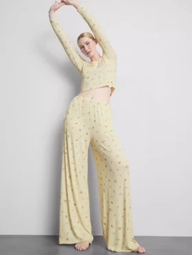 Floral ribbed pajama bottoms