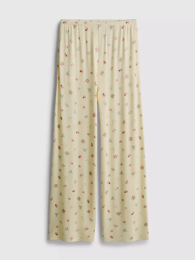 Floral ribbed pajama bottoms