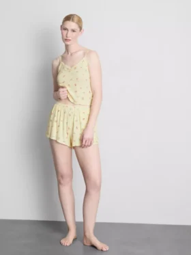 Floral ribbed printed pajama shorts