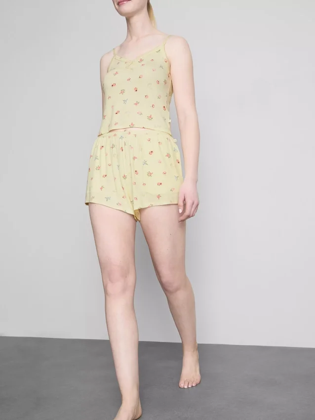 Floral ribbed printed pajama shorts