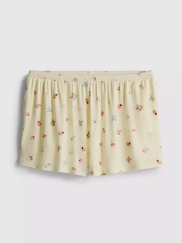 Floral ribbed printed pajama shorts