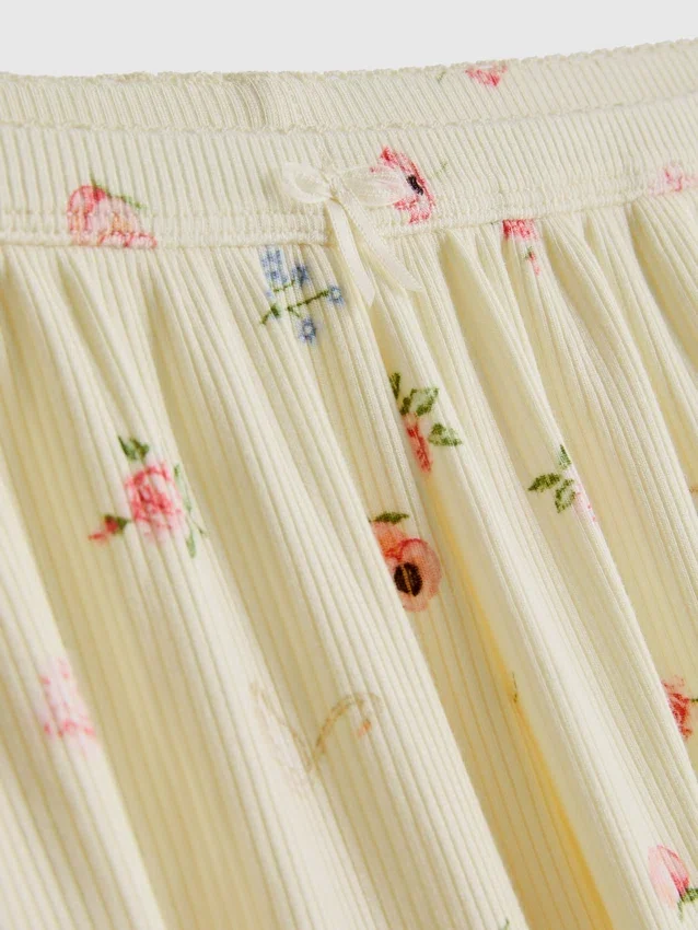 Floral ribbed printed pajama shorts