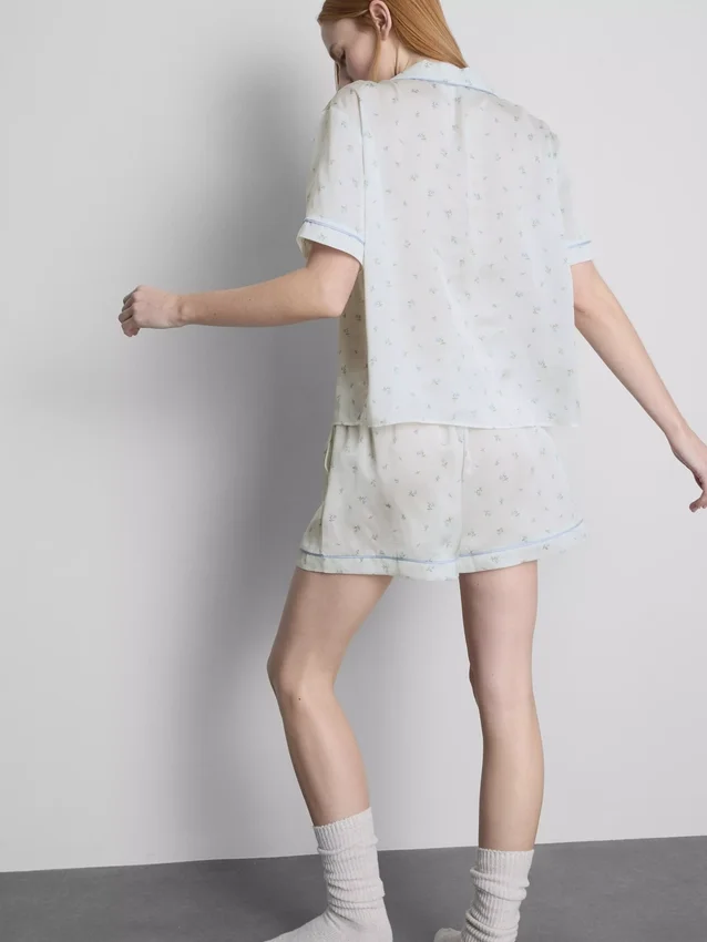 Floral satin boyfriend shorty pajamas