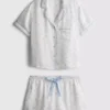 Floral satin boyfriend shorty pajamas