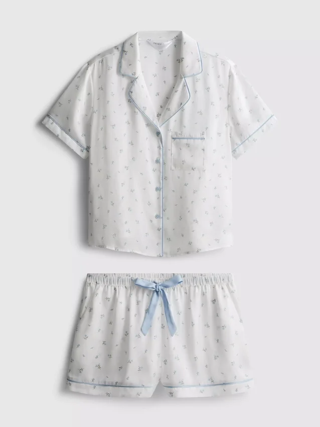 Floral satin boyfriend shorty pajamas