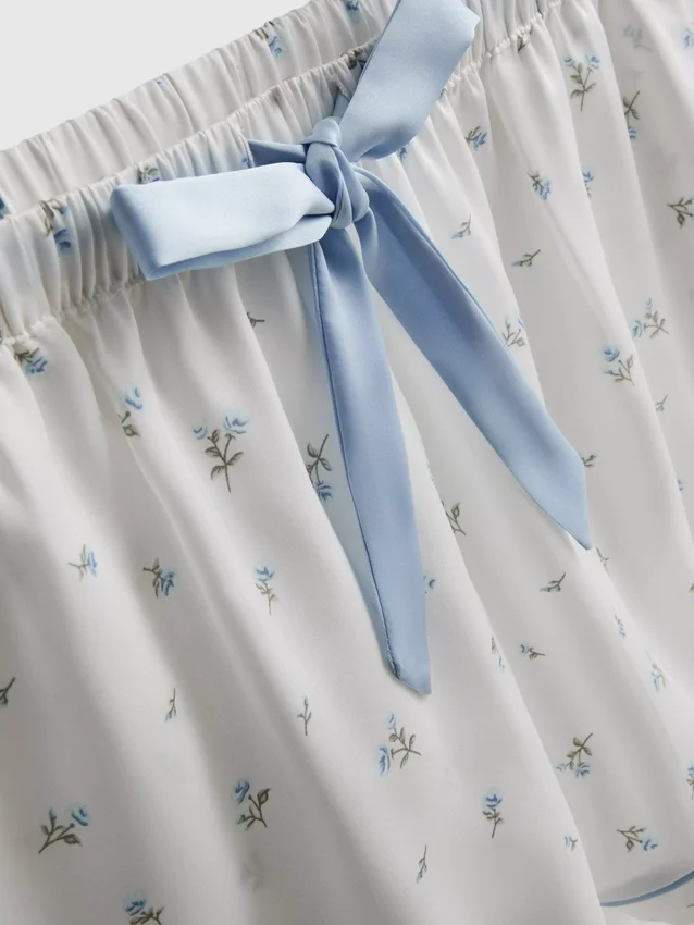 Floral satin boyfriend shorty pajamas