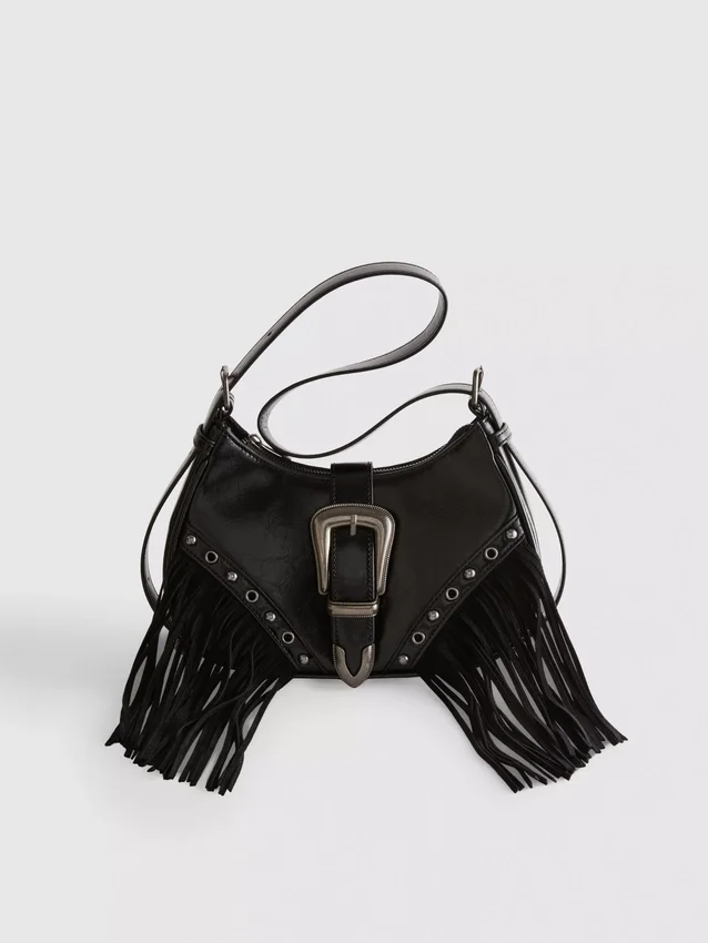 Fringed buckle shoulder bag