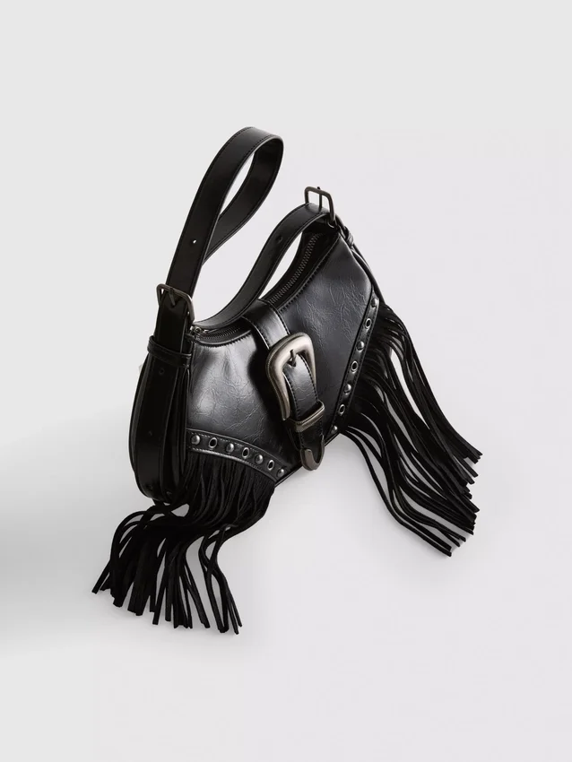 Fringed buckle shoulder bag