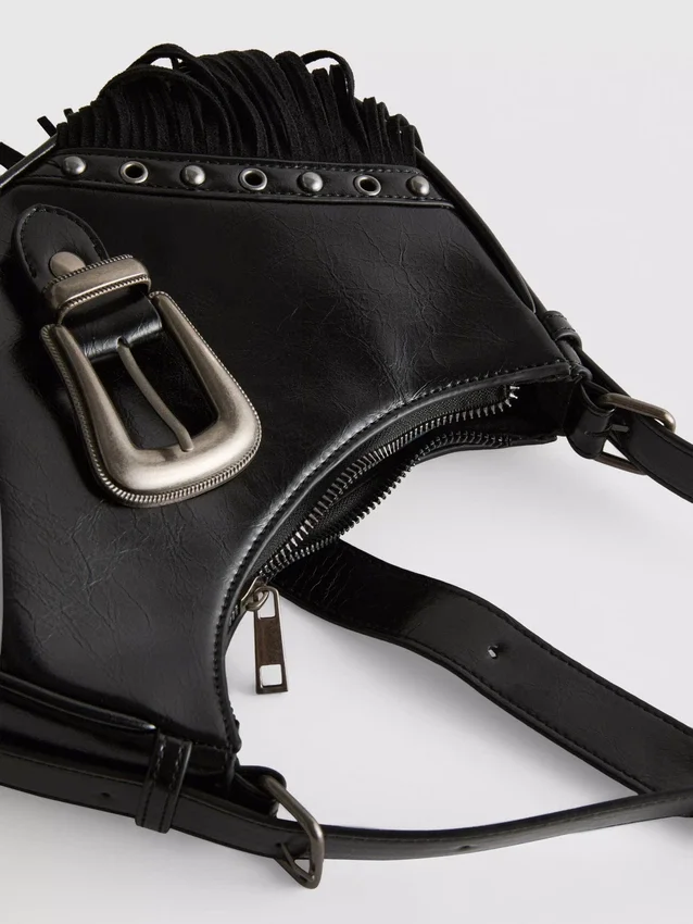 Fringed buckle shoulder bag