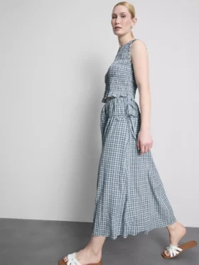 Gathered check midi skirt