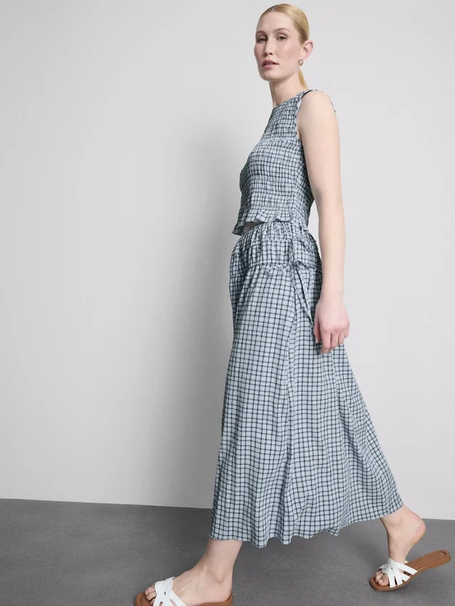 Gathered check midi skirt
