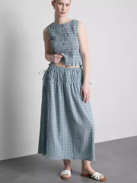 Gathered check midi skirt