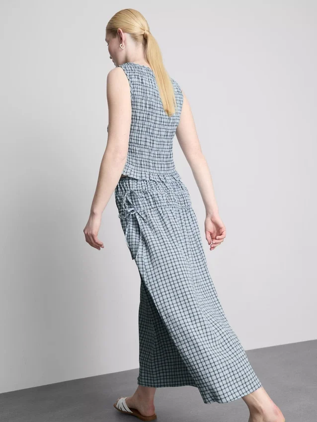 Gathered check midi skirt