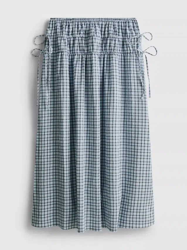 Gathered check midi skirt