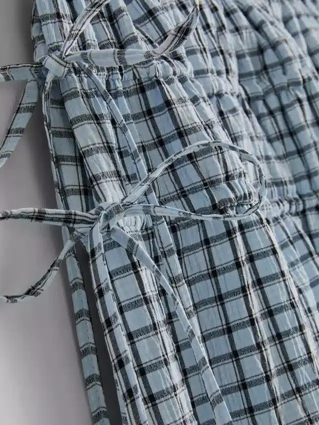 Gathered check midi skirt