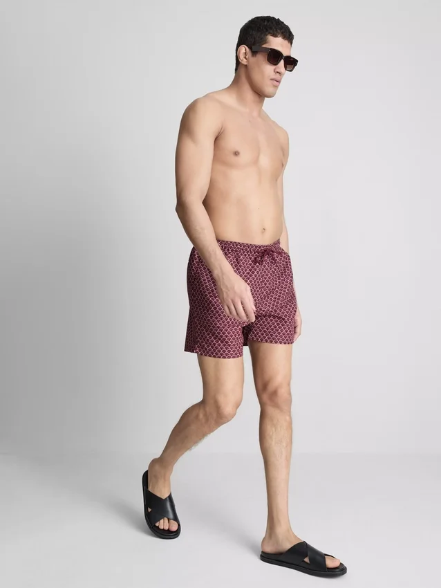 Geometric drawstring swim trunks