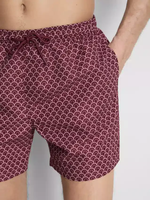 Geometric drawstring swim trunks