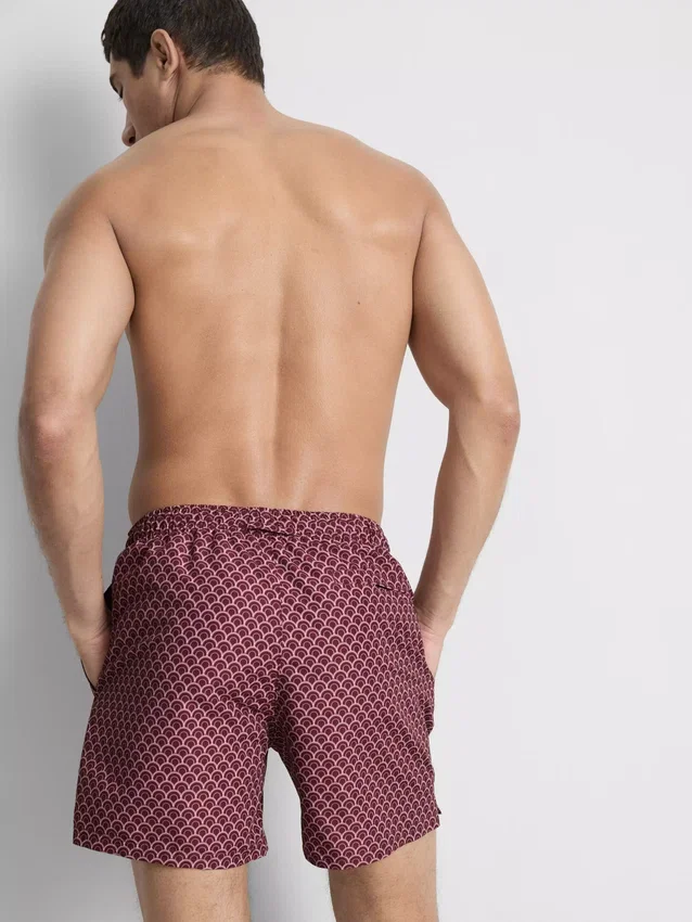Geometric drawstring swim trunks
