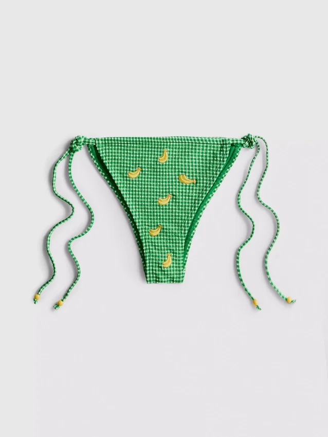 Gingham banana side-tie bikini bottoms