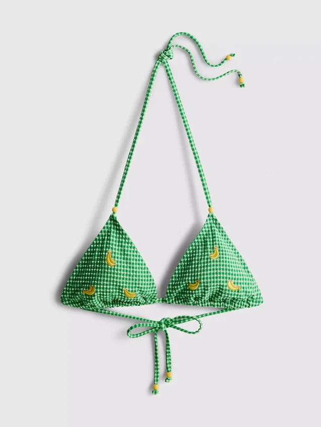 Gingham banana triangle bikini top