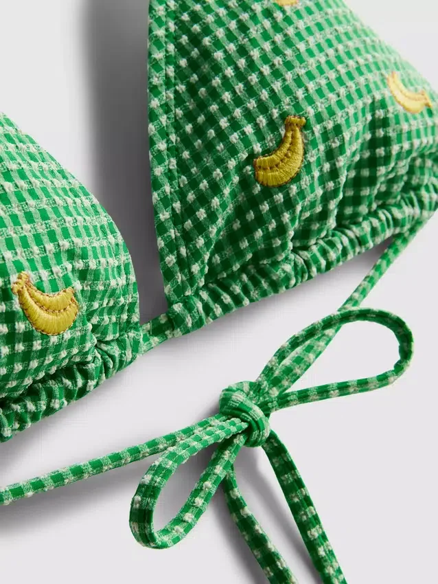 Gingham banana triangle bikini top