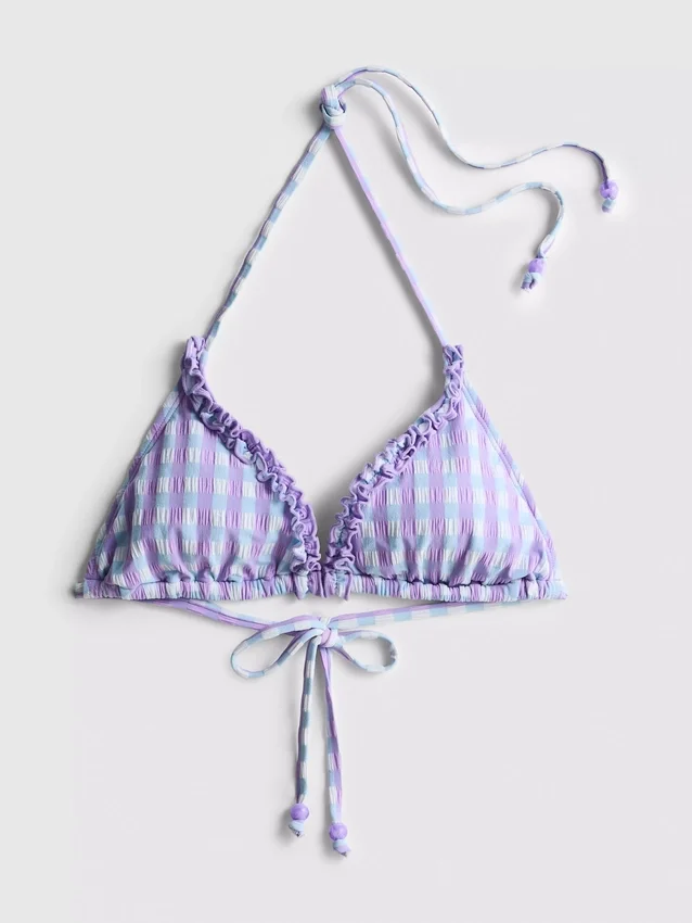 Gingham ruffle triangle bikini top