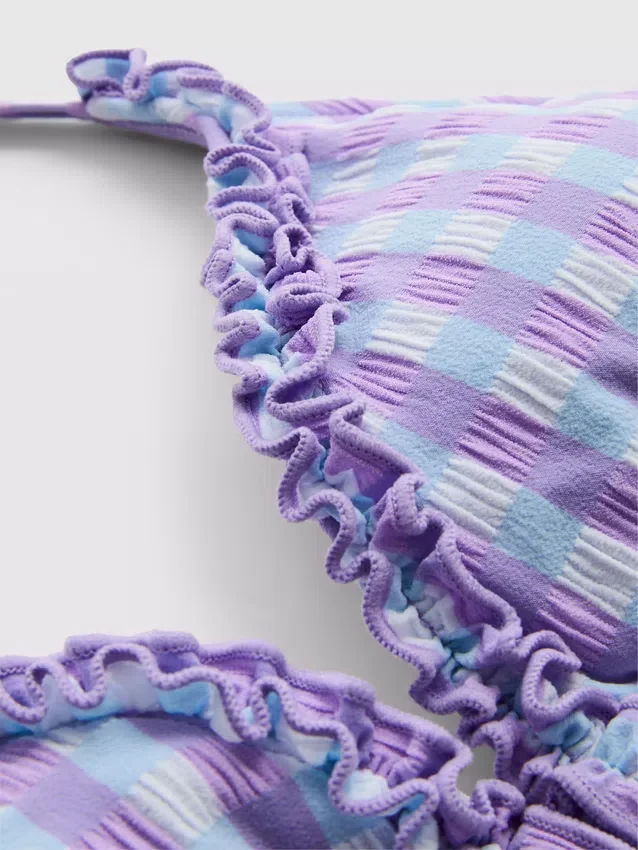 Gingham ruffle triangle bikini top